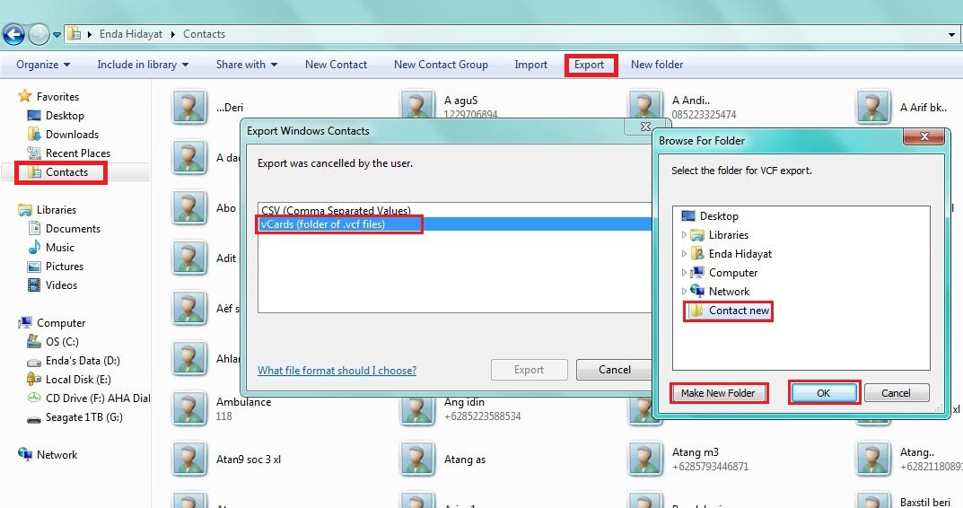 endabaxstil Converting CONTACT file to VCF and CSV file on Windows 7