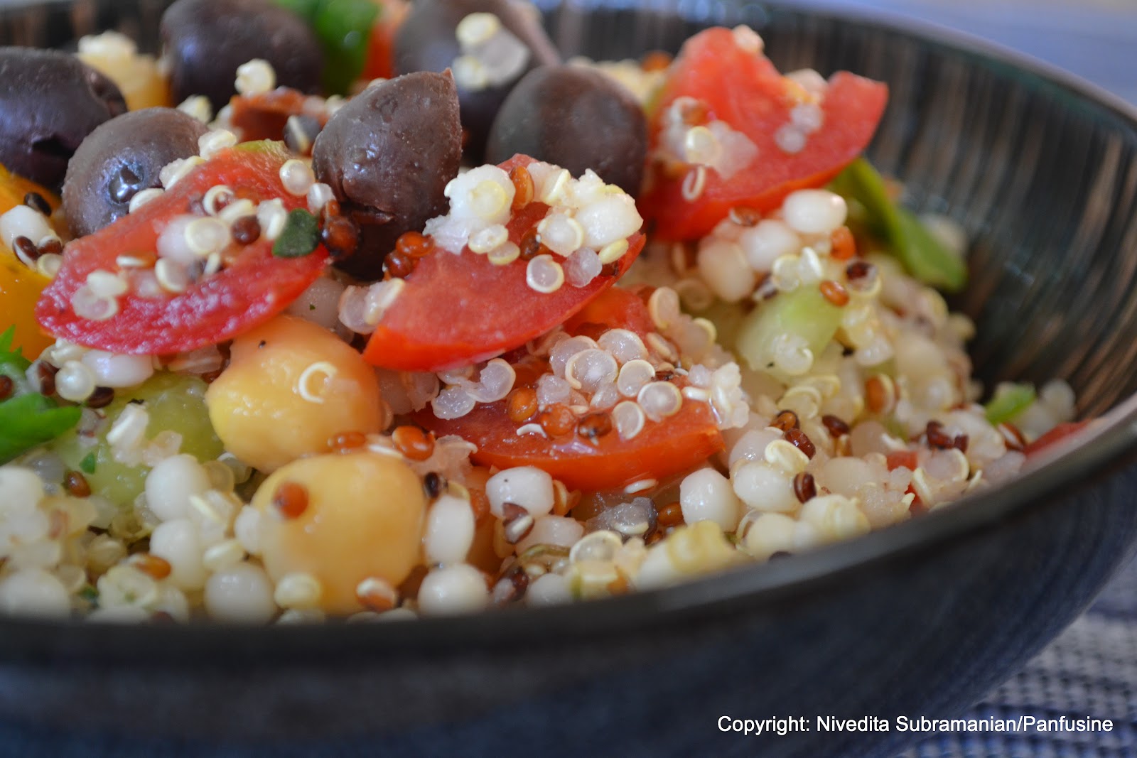 Day 255 Quinoa & Garbanzo Salad with Olives, Feta and cherry tomatoes
