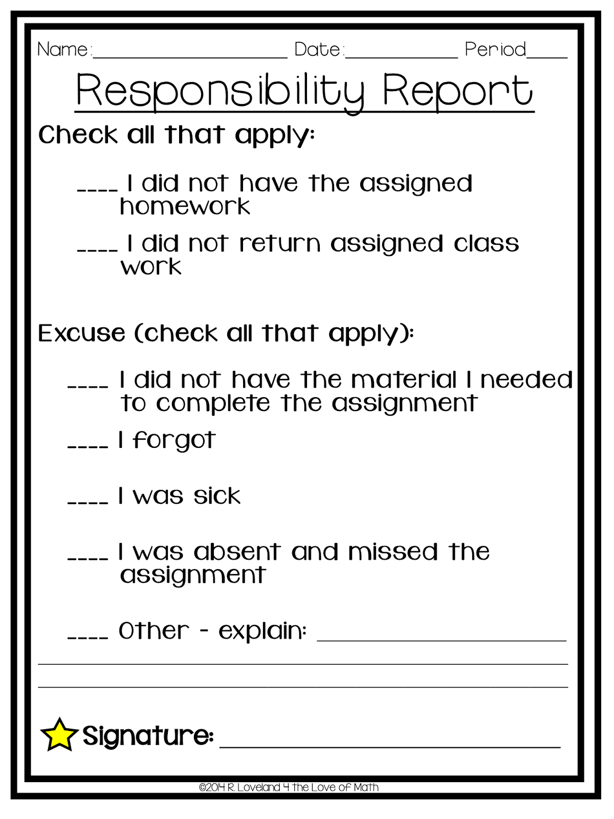 Missing homework form
