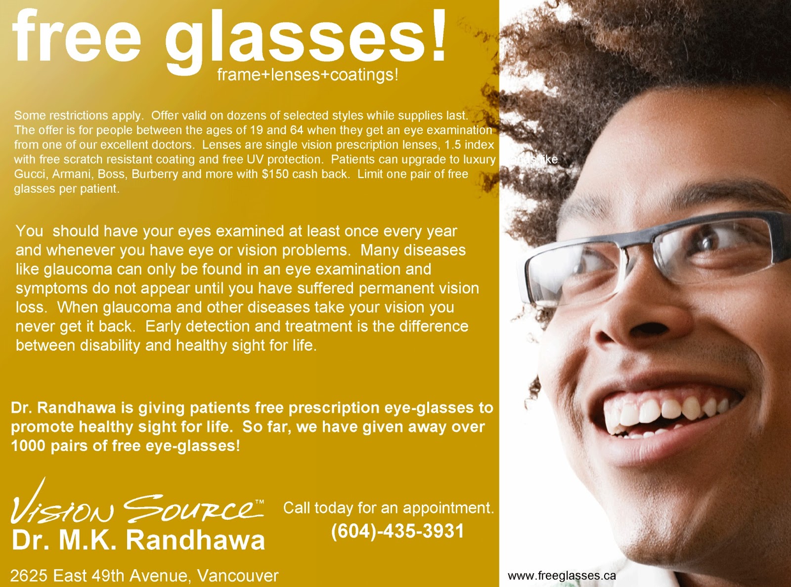 Free eyeglasses with your eye exam in Vancouver, BC the only everyday