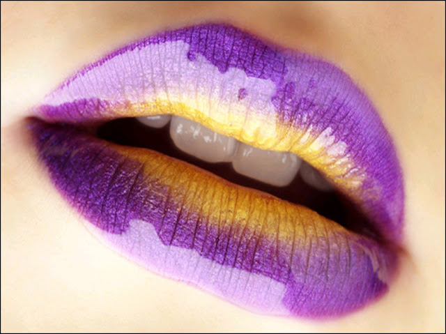 Colorful Yellow Purple Lip Makeup