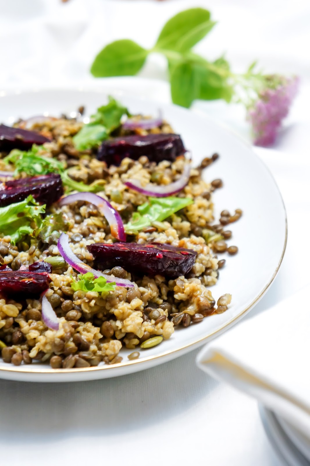 Freekeh salad with lentils and roasted beets Tera Solara