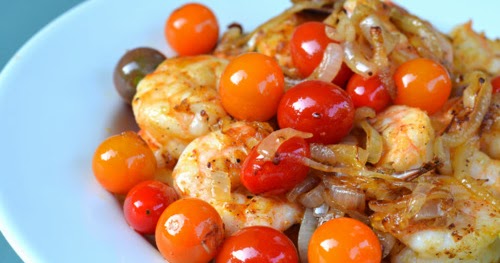 SAUTEED SHRIMP WITH ONIONS AND CHERRY TOMATOES recipe