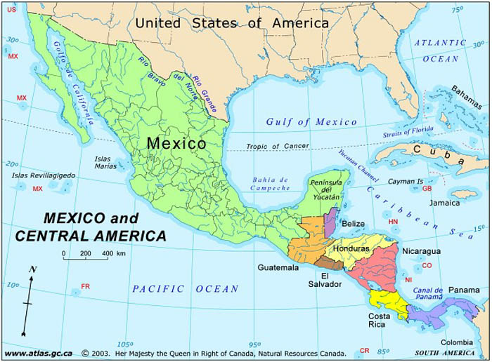 mexico central america map