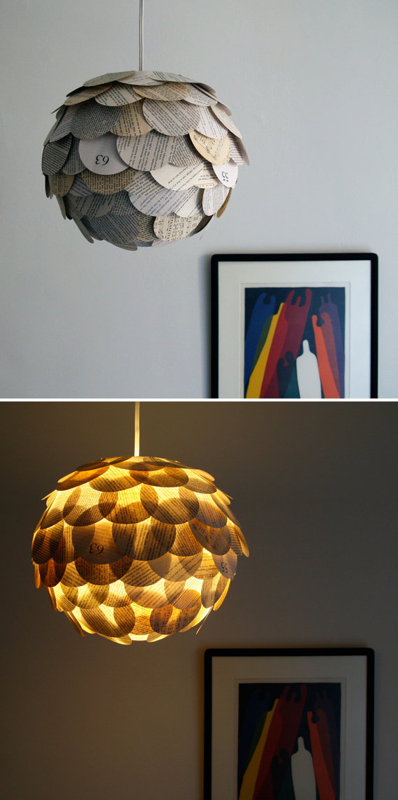Booklicious Etsy Gems Zipper8Lighting's Artichoke Book Pendant Light