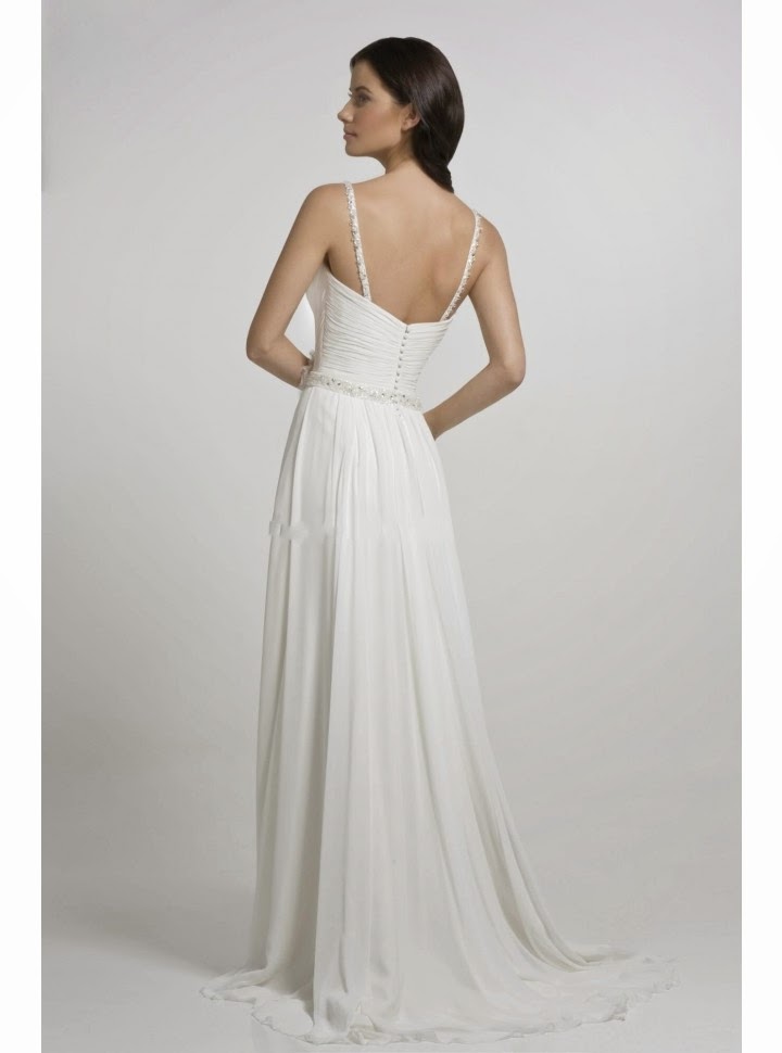 queusar: vestido de novia corte columna, drapeado cruzado, falda