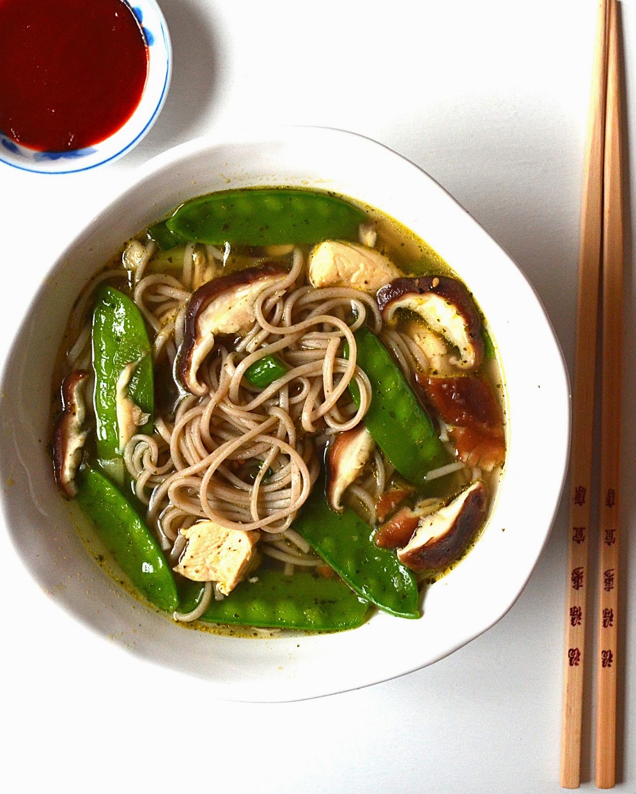 Sew French Soba Noodle Soup with Mushrooms & Snow Peas