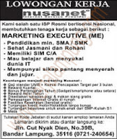 Lowongan Kerja Marketing Nusanet Lampung Mei 2013