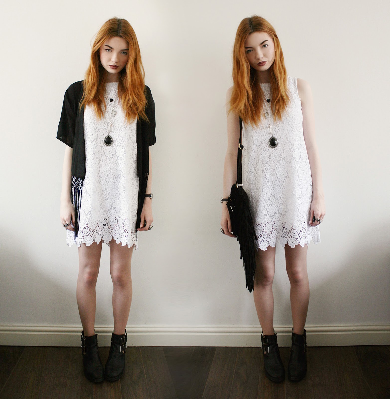 white crochet outfit