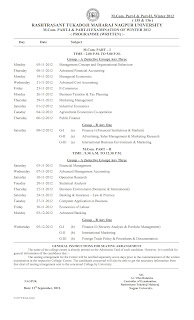 M.Com. Part 1, Part 2 Winter 2012 Timetable RTMNU Nagpur University 
