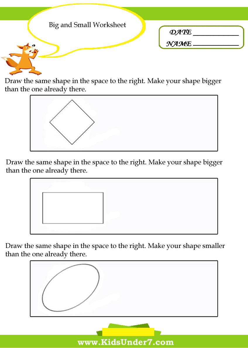 Kids Under 7: Big and Small Worksheet