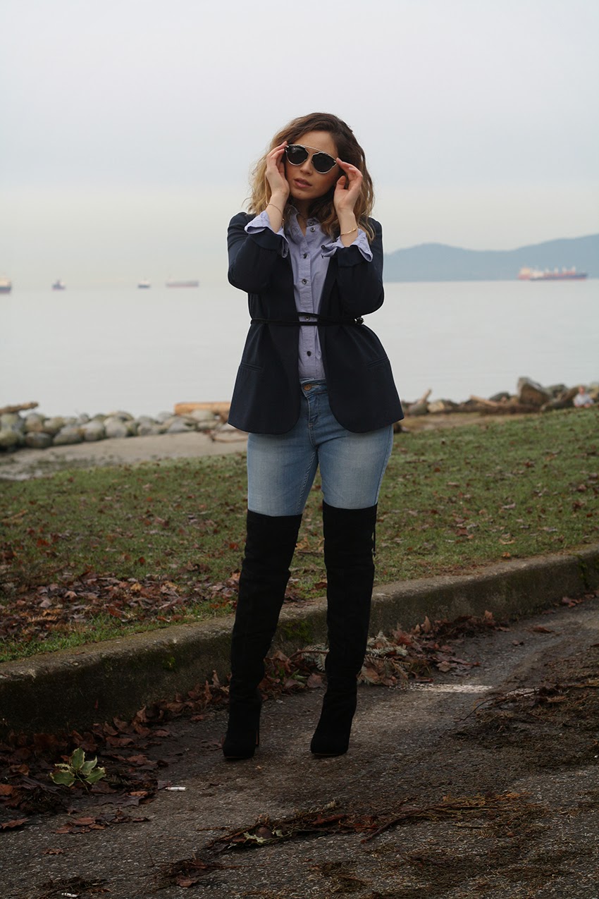 blazer with knee high boots