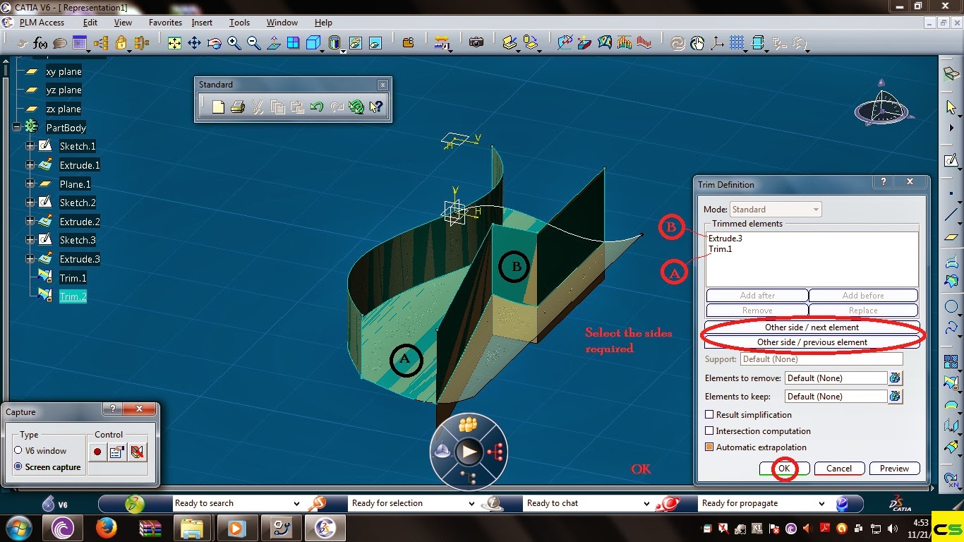 How to do Surface Trim in CATIA CADDSKILLS