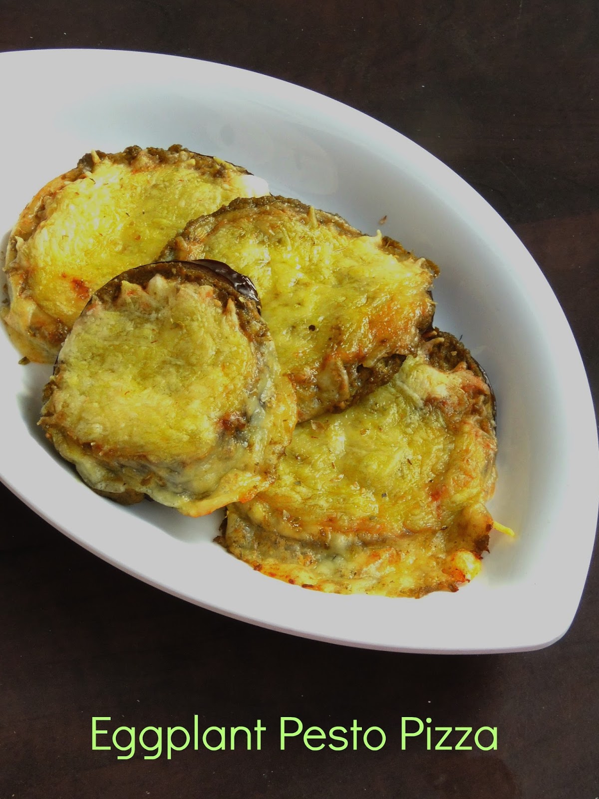 Priya's Versatile Recipes Flourless Low Carb Eggplant Pesto Pizza