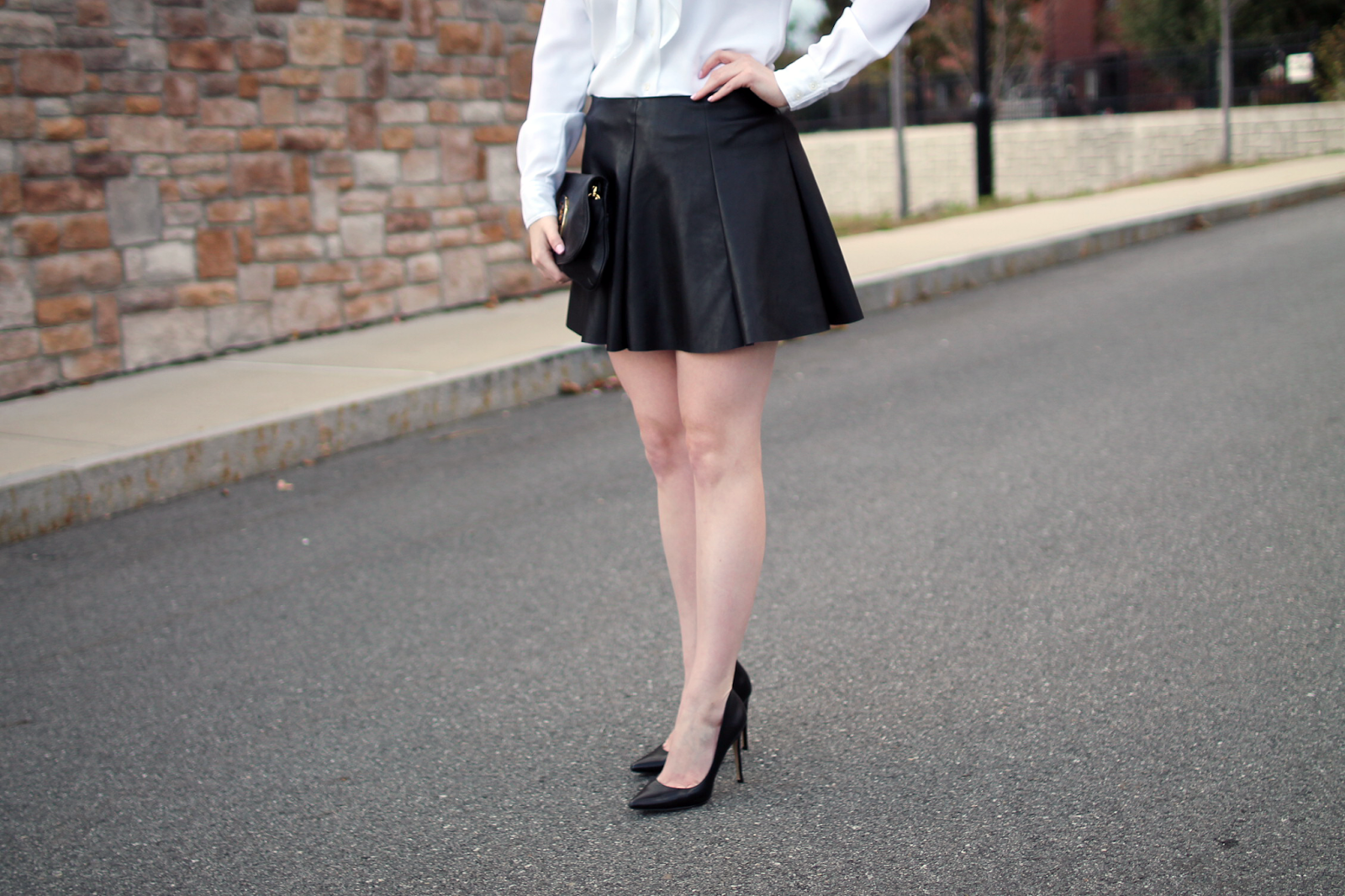 faux leather pleated skater skirt, boston fashion blogger, boston style blog, boston fashion blog, black and white looks, black and white style