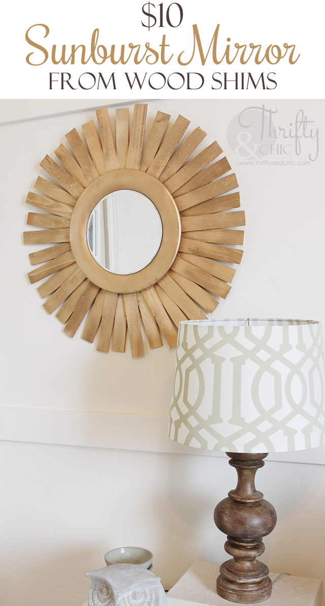 DIY Sunburst Mirror for $10, made using wood shims from the hardware store!