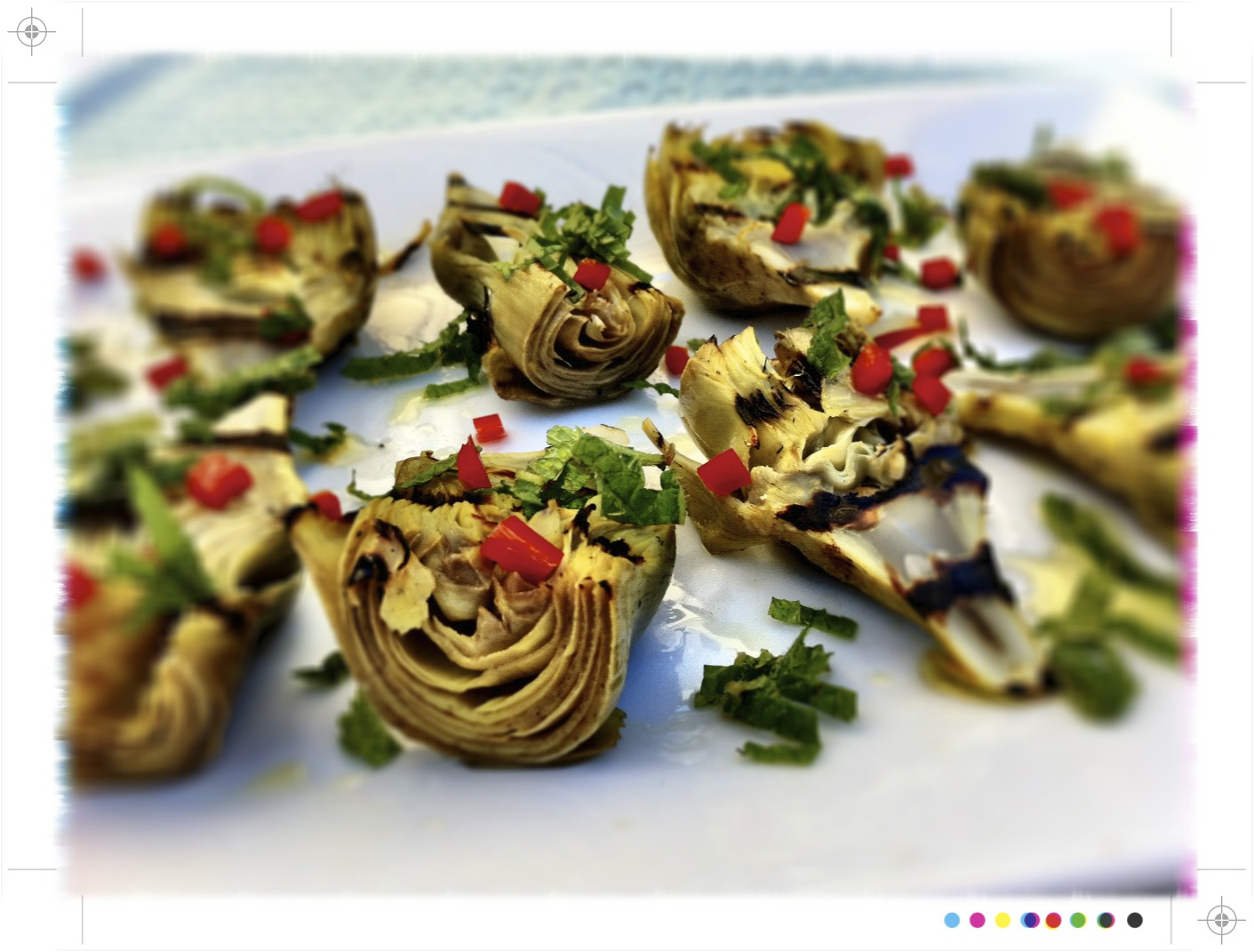 Toast Artichokes Bruschetta and Grilled with Sea Salt, Mint & Chilli