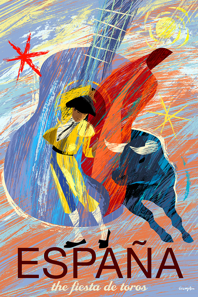 RETRO ILLUSTRATION Travel poster for Spain