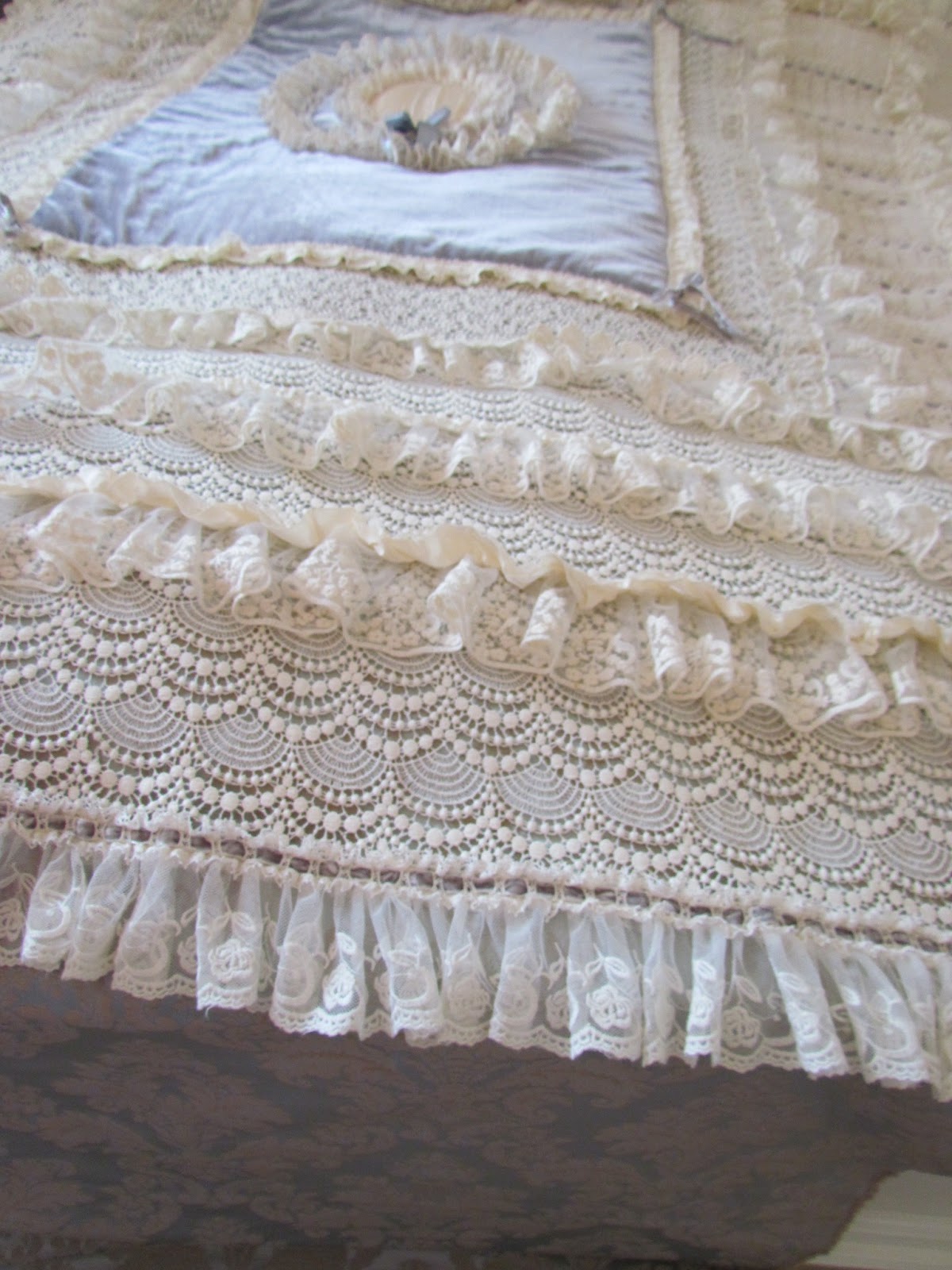 Angela Lace Lacey Grey Bed Throw