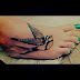 COLORFUL SPARROW BIRD TATTOO ON FOOT 
