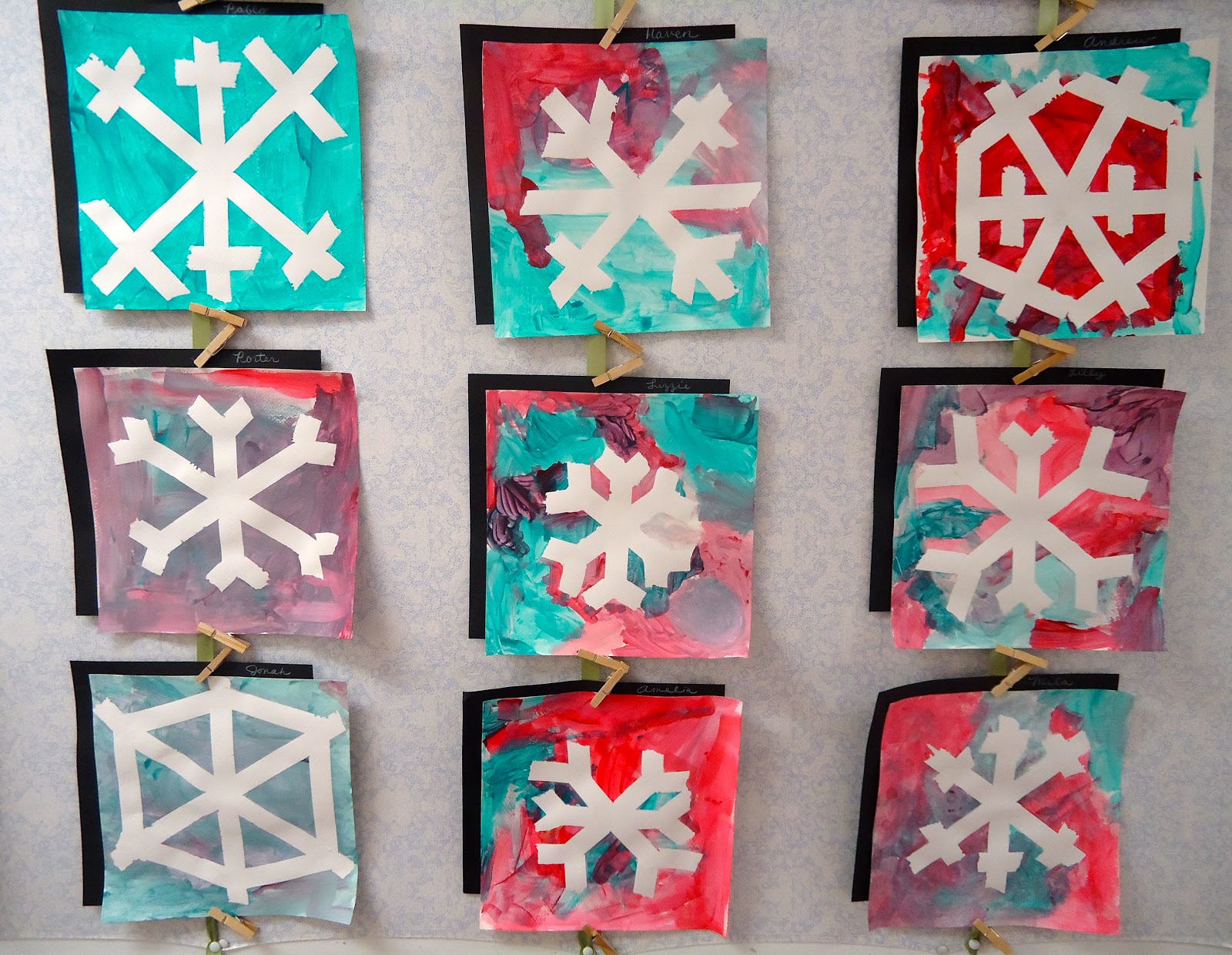 To the Lesson! Tape Resist Snowflakes