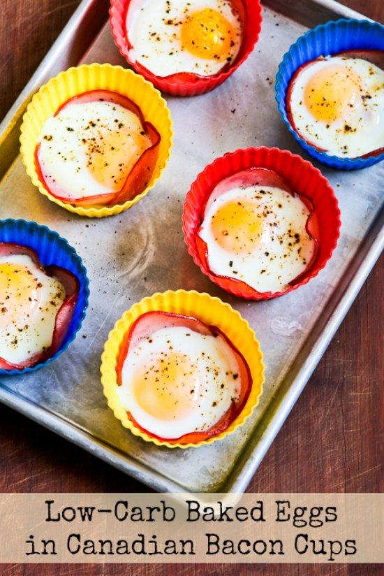 LowCarb Baked Eggs in Canadian Bacon Cups Kalyn's Kitchen