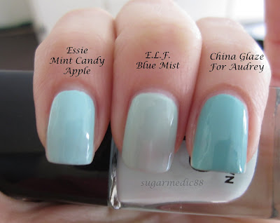 ELF Blue Mist Comparison Essie Mint Candy Apple China Glaze For Audrey