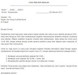 Contoh Surat Izin Ekstrakurikuler Surat 31