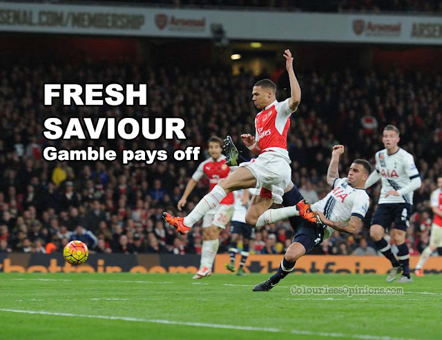 When freshness matters and no one else to put in. Gibbs goal arsenal spurs 2015