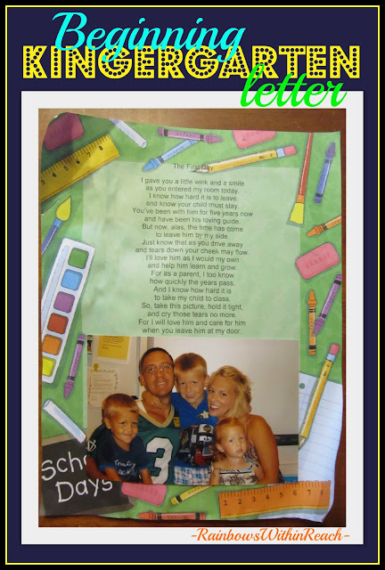 photo of: Welcome to Kindergarten Letter for Parents, Poem for Kindergarten