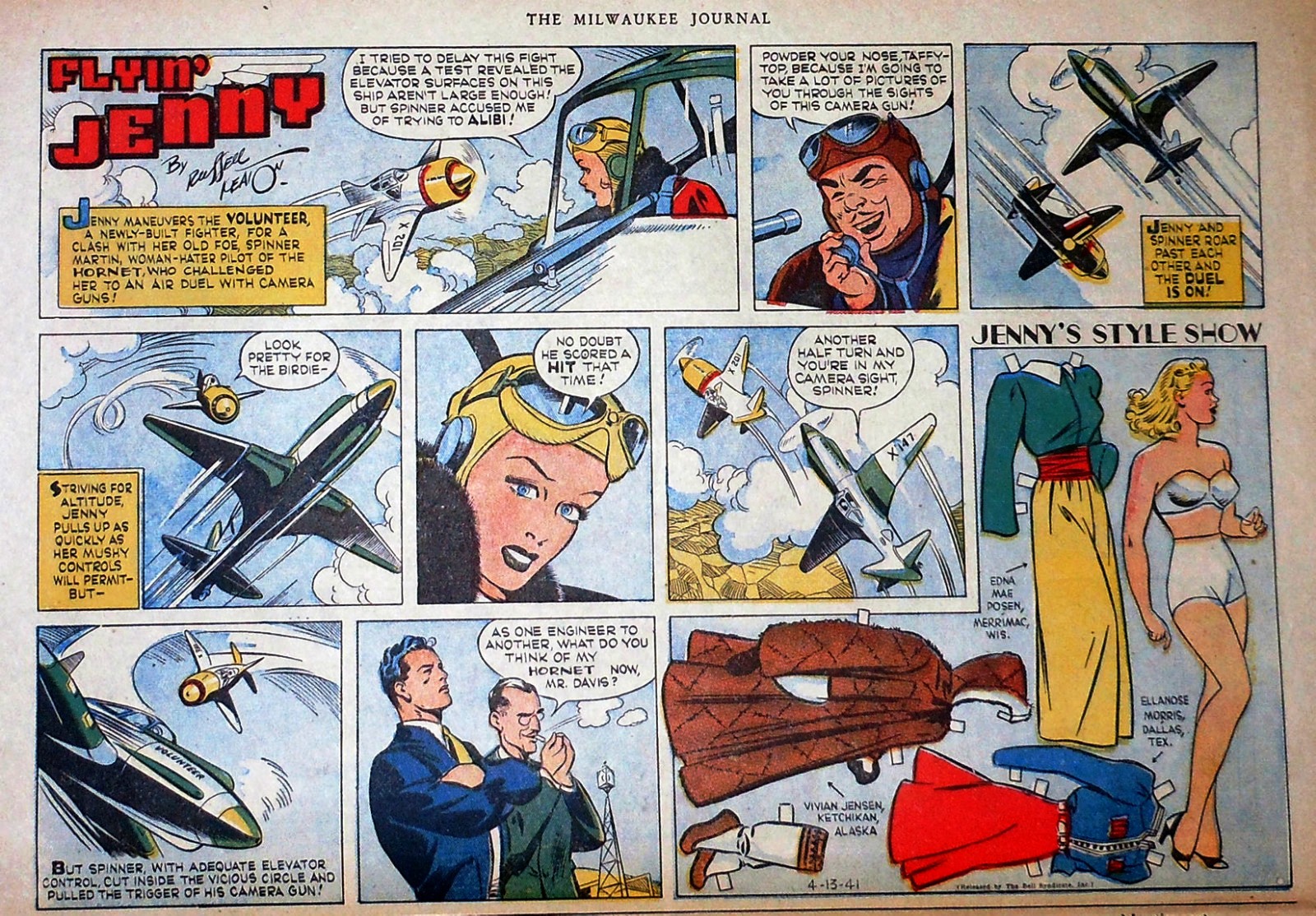 Details about   Flying Jenny Sunday Page by Russell Keaton from 10/27/1940 Size 11 x 15 inches 