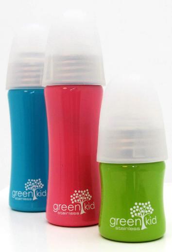 green kid stainless steel baby bottle