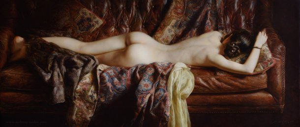 Aydemir Saidov pinturas foto-realistas mulheres nuas sensuais provocantes pele clara