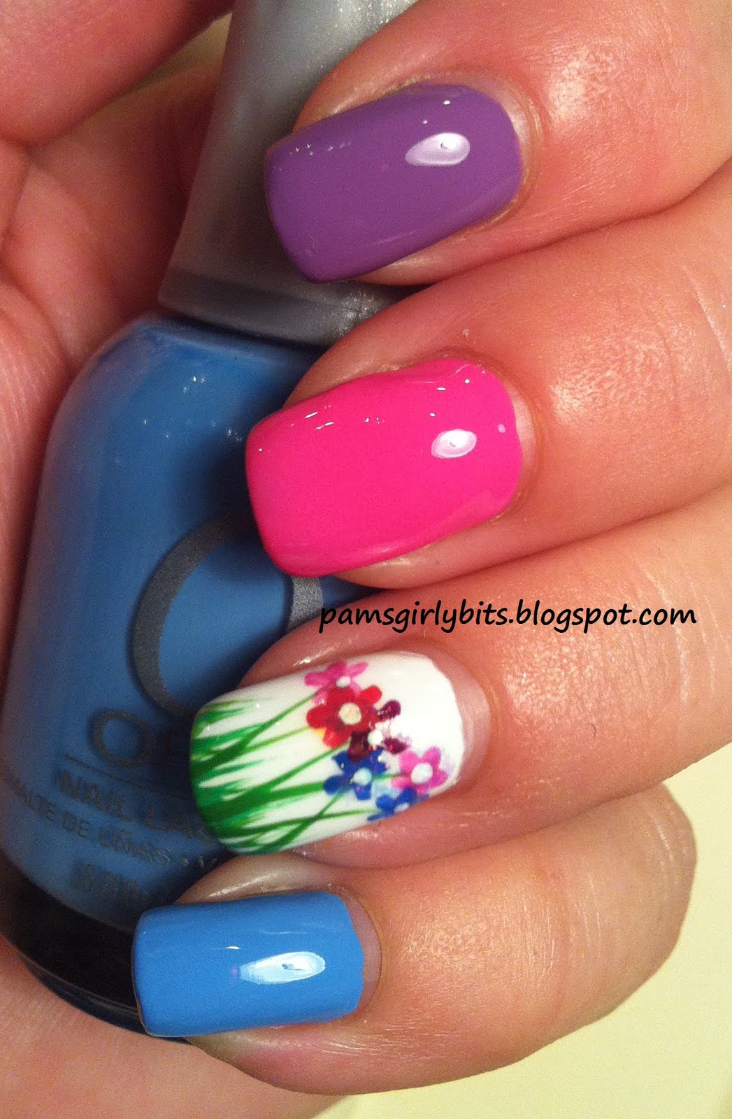 Girly Bits Flowers in the grass nail art