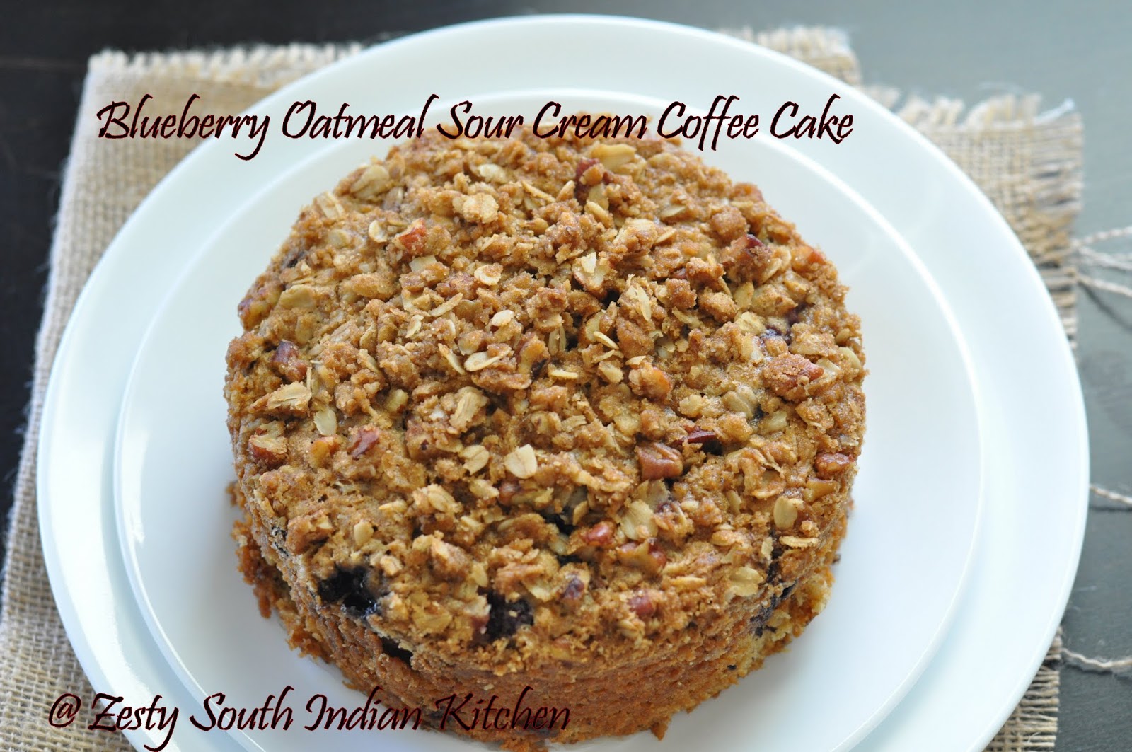 Blueberry Oatmeal Sour cream Coffee Cake with Oats Pecan streusel