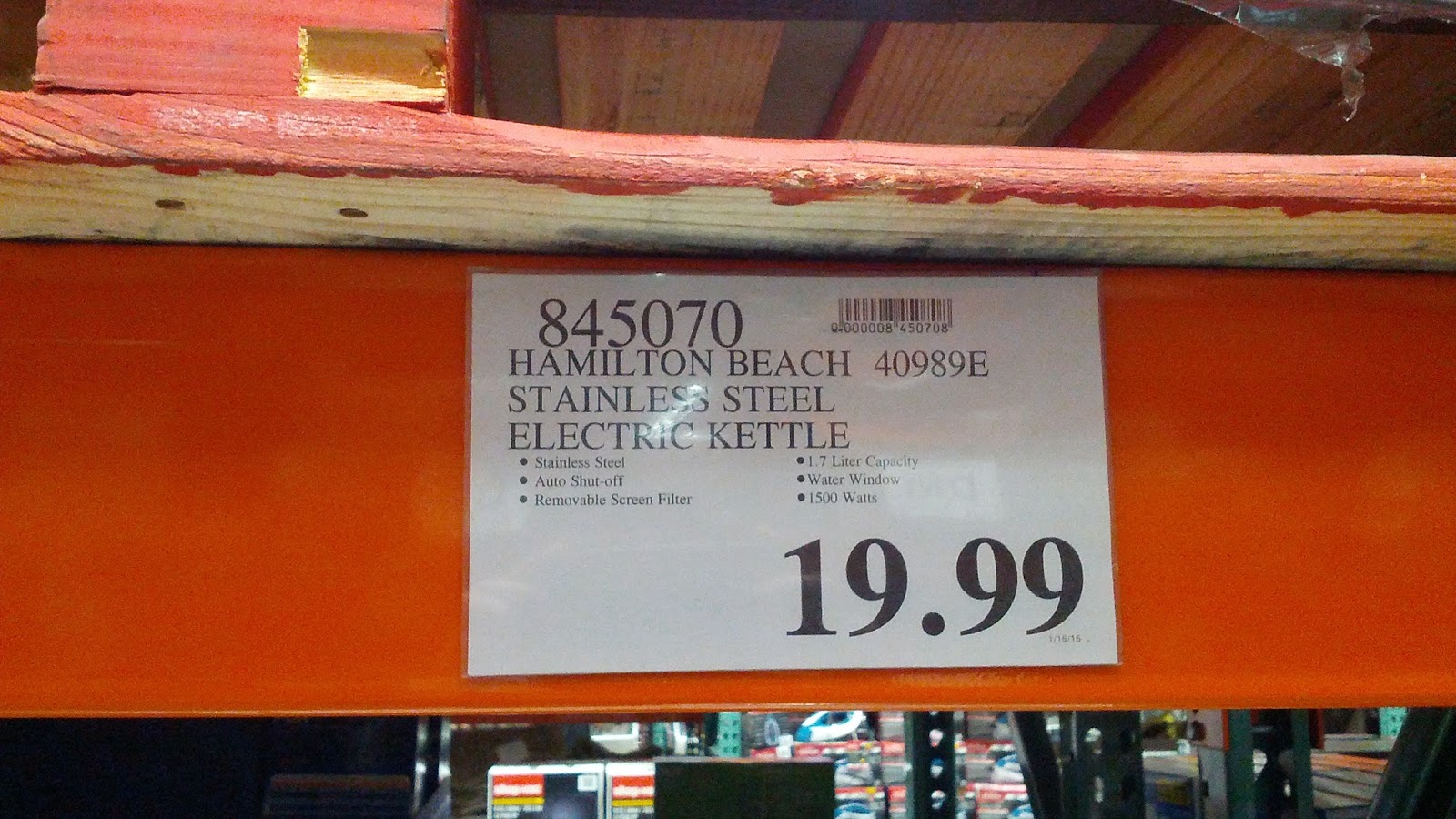 Hamilton Beach Stainless Steel Electric Kettle (model 40989E) Costco