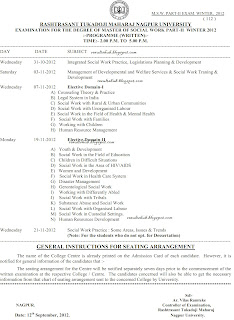 MSW Part 2 Winter 2012 Timetable Nagpur University  