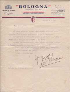 Hermann Felsner scrive a Montesanto la sua intenzione di portarlo al Bologna. Hermann Felsner scrive a Montesanto la sua intenzione di portarlo al Bologna.