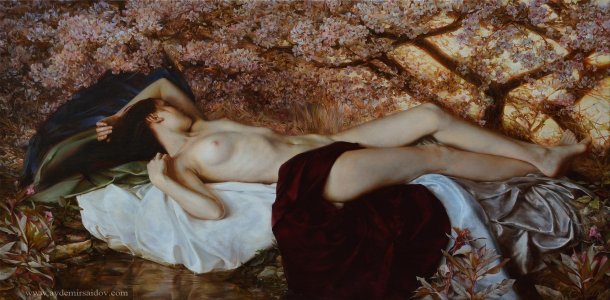 Aydemir Saidov pinturas foto-realistas mulheres nuas sensuais provocantes pele clara