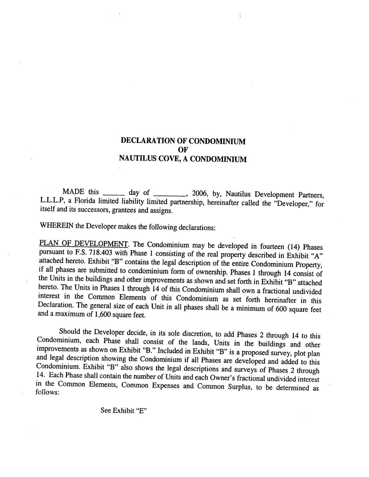 Nautilus Cove Declaration of Condo