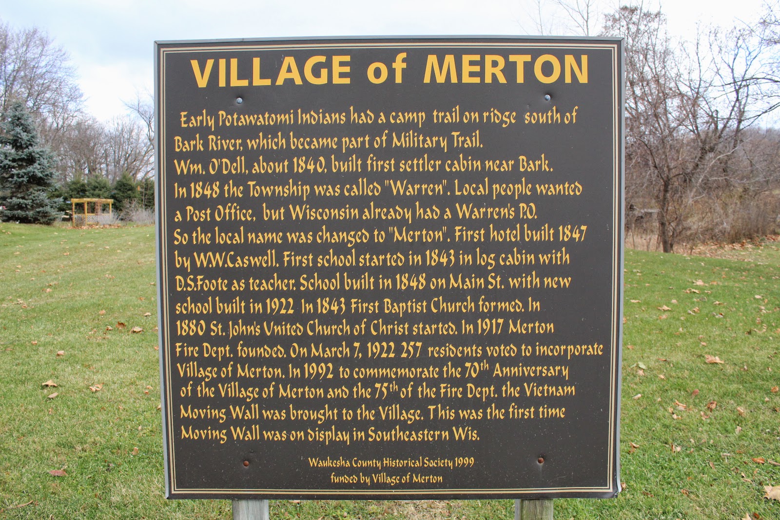 Wisconsin Historical Markers Village of Merton