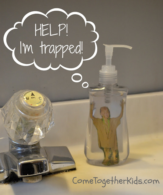Kid in a Bottle of liquid hand soap ~ how fun!