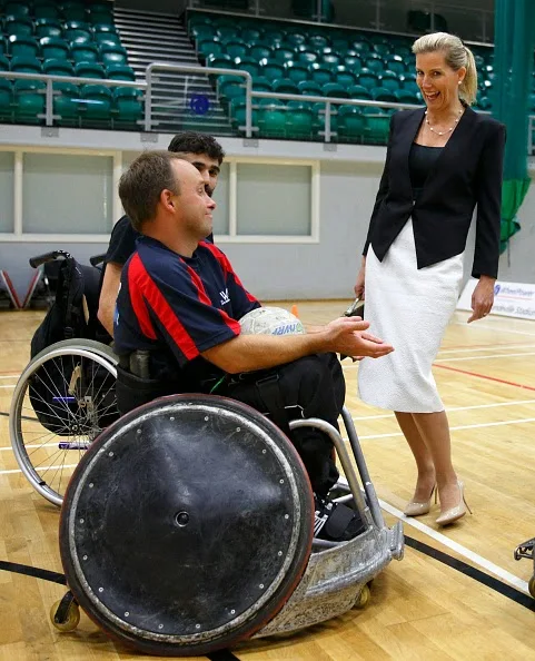ophie, Countess of Wessex meets David Weir, winner of six Paralympic gold medals, during a visit to WheelPower at the Stoke Mandeville Stadium 