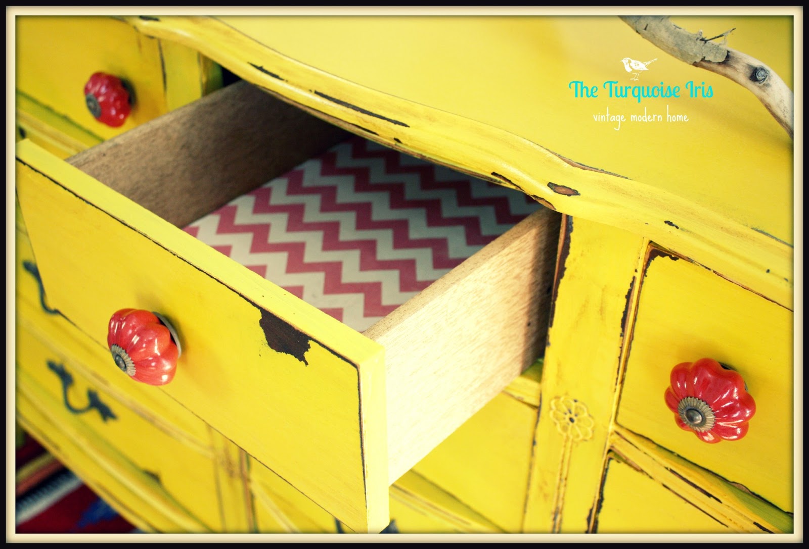 The Turquoise Iris Furniture & Art Vintage Yellow Distressed French