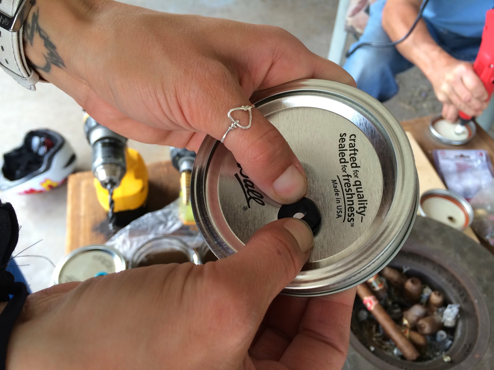 Hawks and honey D.I.Y. Ball Jar Lids holes for straws {how to drill