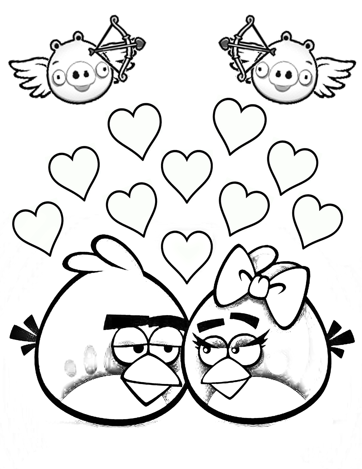 Angry Birds día del amor y la amistad para colorear