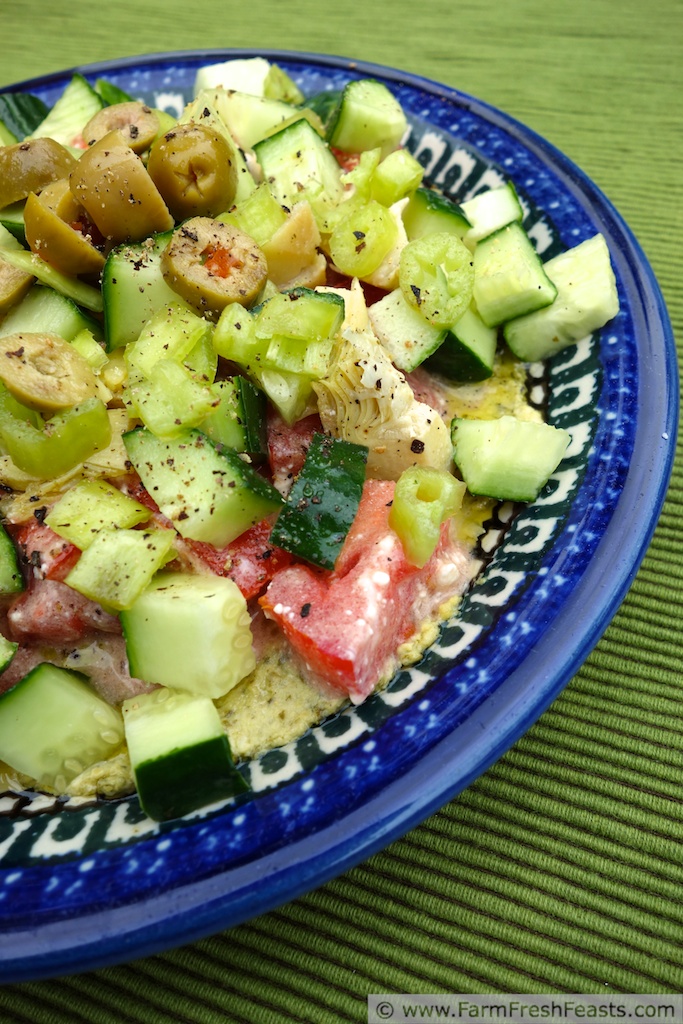Farm Fresh Feasts Fattoush Dip with Kale Hummus