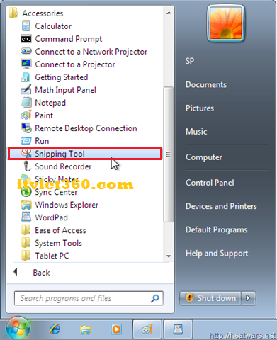 Snipping Tool on Windows 7