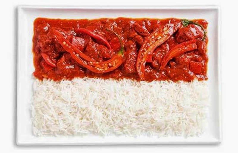  Indonesia Flag  (Spicy curries and rice)