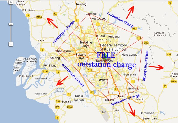 Kawasan yang tidak dikenakan "Outstation Charge"
